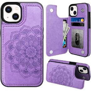 MMHUO for iPhone 13 Case with Card Holder, Flower Magnetic Back Flip Case for iPhone 13 Wallet Case for Women, Protective Case Phone Case for iPhone 13,Rose Gold