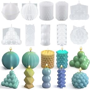 Nganhwei 10 Pcs Geometric Candle Mold, Unique Candle Molds for Candle Making, Epoxy Mold for DIY Desk Decor, Home Table Romantic Decoration(White)