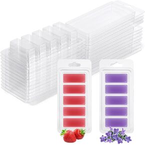 50 Pcs Wax Melt Containers, 5-Cavity Wax Melt Clamshell Molds, Clear Empty Plastic Wax Melt Molds for DIY, Crafts Tarts Candles Making Supplies