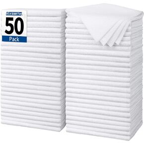 FIXSMITH White Microfiber Cleaning Cloth, Pack of 50, 16"X12" Cleaning Rags for Housekeeping and Kitchen, Reusable Shop Towels for Car, Lint Free, Scratch-Free, Highly Absorbent Microfiber Towels