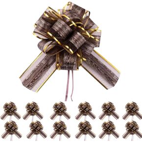 12pcs Pull Bows for Gift Wrapping,6inch Bows for Gift Wrapping Pull Bows for Wedding Baskets Decoration for Christmas,Valentine's Day,Birthday Party, etc (Golden Brown)