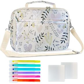 Bible Carrying Case - Aesthetic Bible Covers for Women - Waterproof Book Case Satchel with Zipped Mesh Pocket, 12 Text Markers, 2-Pack Sticky Notes, Removable Inner Panel & Shoulder Strap-12x8.5x2.5"