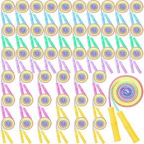 PullCrease 48 Pcs Jump Rope Bulk Kids Adjustable Skipping Ropes 7.2 ft Rainbow Colorful Tie Dye Braided Jumping Ropes Outdoor Skipping Rope for Girls Boys Physical Training Fun Exercise Party Favor