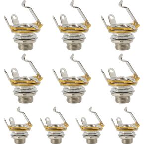 Domofa 6.35mm(1/4") Guitar Mono Input Output Jack Socket Replacement for Electric Guitar Bass 10-Pack (Silver)