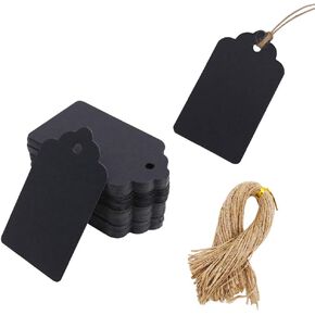 SallyFashion 125pcs Black Paper Gift Tags with Free 200 Root Natural Jute Twine