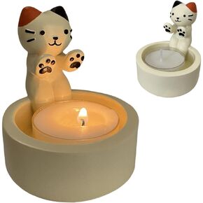 Cat Candle Holder Warming Paws Cartoon Kitten Candle Holder Cute Cat Scented Small Mini Tea Light Candle Holders Tangcii Cat Decor for Cat Lover Gift for Girl Women (Calico cat)