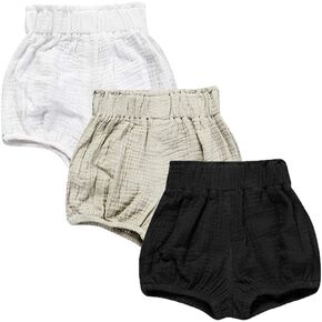 JELEUON 3 Pack of Little Baby Girls Boys Cotton Linen Blend Cute Bloomer Shorts