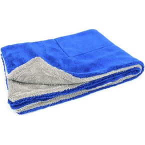[Amphibian] Dual Side Microfiber Car Drying Towel - One Side Twist, One Side Plush - 20"x30" (Blue/Gray) - 1 Pack