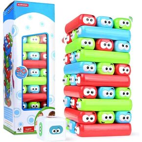 HOMSEEK Tumbling Tower Stacking Blocks,Colored Cartoon Plastic Building Blocks Board Toppling Tumbling Tower