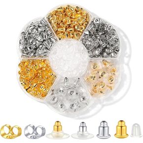 7 Styles 500PCS Earring Backs Replacements, Hypoallergenic Silicone Metal Plastic Rubber Earring Backs Soft Clear Earring Backs for Studs Hook Droopy Ears Heavy Earring