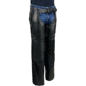 Milwaukee Leather USA MADE MLM5571 Men's Black 'Rough Rider' Premium Leather Motorcycle Chaps with Thermal Liner - Large