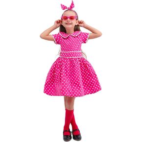 Leadtex Vintage 1950s Polka Dot Audrey Swing Dress 1950s Retro Party A-Line Dress for Girls with Glasses,Socks and Headband.