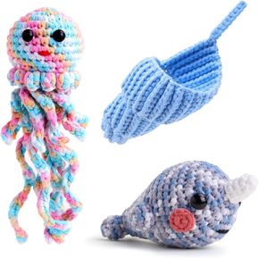 Sekafris Crochet Kit للمبتدئين - مجموعة الكروشيه للمبتدئين للبالغين مع دروس فيديو خطوة بخطوة - مجموعة Amigurumi Crochet Sharks