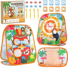 Bessmoso Luau Party Bean Bag Toss Games لـ 3 4 5 6 أطفال هاواي تيكي ألعاب الحفلات على الوجهين قابلة للطي على شكل كورنهول لوح صيفي استوائي عائلي في الهواء الطلق في ساحة داخلية وألعاب حفلات رياض الأطفال