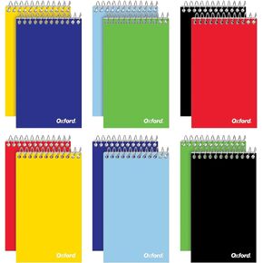 Oxford Spiral Memo Pads, Top Wire Bound, 3 x 5 Inch Pocket Notepad, College Ruled, 6 Assorted Primary Colors, 75 Sheets, 12 Pack (25092)