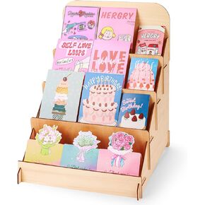 Luoyadee Greeting Card Display Stand, 4 Tier Retail Display Stand, Wooden Cardboard Card Display Stand, Portable Sticker Display Stand for Vendors, Craft Trade Shows, Table Display