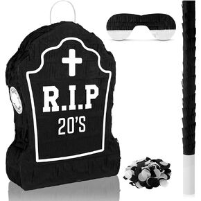 Deekin Death to My 20s Decoration Rip Twenties Pinata 15 x 15.7 Inch Death to My 20s Funeral Tombstone Pinata with Stick Blindfold Confetti Bat for Women Men 30th Birthday Anniversary Party Supplies