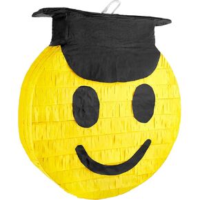 Congrats Grad Smiley Face Emoji Pinata - Piñatas للتخرج، سينكو دي مايو، حفلات بطابع كوكو للأطفال - ورق عالي الجودة - سهل الملء بالحلوى والمفضلات - ديكورات الحفلات المكسيكية