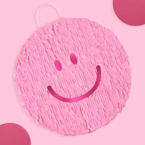 xo, Fetti Smiley Face Piñata - Pink, 11" | Happy Pastel Birthday Party Decorations, Cute Bachelorette Supplies, Preppy Party Games, Pink Smiley Face Favors