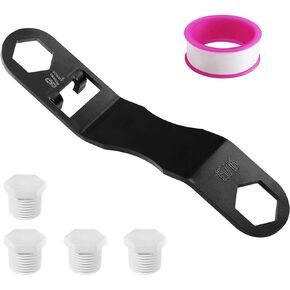 RV Water Heater Drain Plug & Wrench Kit For RV & Camper Water Heater Drain Plugs.Fits for 7/8" & 15/16" Drain Plugs,Include Angled Wrench,4 x 1/2" NPT replacement plugs,1 x PTFE tape