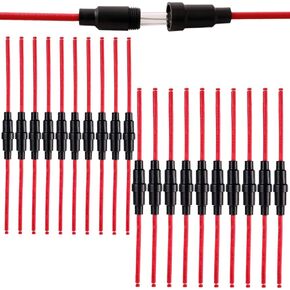 FULARR 20Pcs Professional Inline Screw Type AGC Fuse Holder Set, 32V 20A Fuse Box with 16 AWG Wire, for Fast-Blow Glass Fuse (10Pcs 5X20mm + 10Pcs 6X30mm)