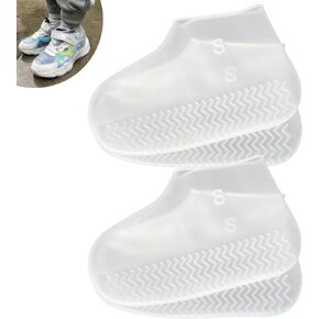 Waterproof Shoe Covers 1 Pairs,Rain Shoe Covers Reusable PVC Non Slip Shoe Covers for Outdoor,Rain Shoe Covers for Women and Men (Clear Zipper, S)