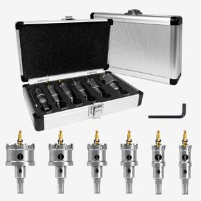 Hole Saw Set 6PCS Alloy Steel Heavy Duty Carbide,5/18“-1-3/8" Bits Set Heavy Duty Tool Kit for Stainless Steel, Aluminum Alloy, Plastic and Wood Comes with A Hex Wrench