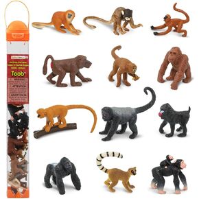Safari Ltd. Apes & Monkeys TOOB - 12 Figurines: Baboon, Orangutan, Tamarin, Lemur, Gorilla, Mandrill, Chimp, Squirrel, Spider, & Woolly Monkeys - Educational Toy Figures For Boys, Girls & Kids Ages 3+