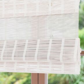 Sunbox Cordless Bamboo Roman Shade Blind, Woven Wood Roman Shades, Light Filtering Natural Bamboo Shades for Windows, French Doors, 46" W x 64" H, Pearly White