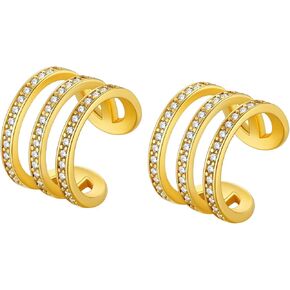 Suplight 925 Sterling Silver Ear Cuff Earrings for Women 22k Gold/White Gold/Black Plated Ear Cuffs Non Piercing, Hypoallergenic Cz Huggie Clip On Cartilage Earring Dainty Jewelry for Women Girls in Saudi Arabia