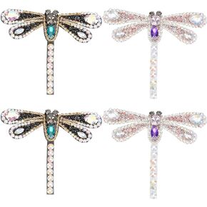 WEBEEDY 4Pcs Rhinestone Dragonfly Beaded Patch Animal Applique Sew on Crystal Patches Sewing Applique for Shoes Bags Jacket Clothes Dress Scarf Decoration DIY Apparel (2 Color)