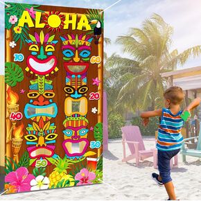ألعاب حفلات Pardi Luau، ألعاب صيفية في هاواي، لعبة Tiki Toss Across Game، لعبة Luau Aloha Banner Bean Bag Toss Game مع 6 أكياس فول لديكورات حفلات Luau لوازم حفلات هاواي لوازم حفلات الكرنفال