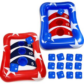 2 Pack 36" Inflatable Pool Cornhole Set Toss Games, American Flag Ring Toss Pool Toys for Kids Adults Outdoor Beach Game Float Cornhole Board Pool Yard Party Summer Patriotic Water Toys (12 Bean Bags)