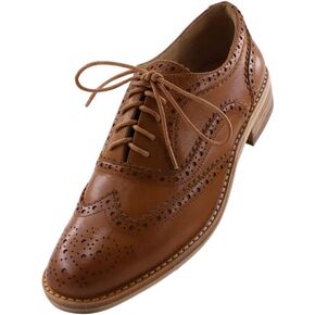 JARO VEGA Leather Oxford Shoes for Women Perforated, 1950s Style Brogue Wingtip Derby Lace Up Oxfords Flats