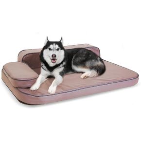 Dog Bed for Small Dogs, Easy Clean Dog Sofa Air-Leather-Fabric Pet Bed, Stain & Waterproof Dog Bed with Memory Foam & Washable Cover, with Pillow & Side Cushion, Gray, S Size