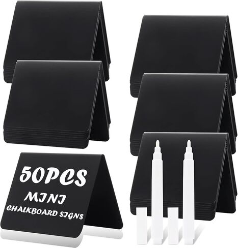 50 عبوة من لافتات السبورة الصغيرة مقاس 4 × 3 بوصات للطعام، لافتات سبورة على شكل حرف V على سطح الطاولة لبوفيه الحفلات وحفلات الزفاف، سهلة الكتابة والمسح، لافتات سبورة صغيرة لرسائل الطاولة للمخبوزات in Kuwait
