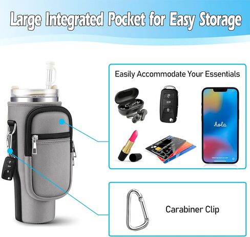 NGTTXTX Water Bottle Holder with Strap for Stanley 40 oz Tumbler - Stanley Cup Holder - Neoprene Water Bottle Carrier Bag with Phone Pocket - Stanley Pouch for Stanley Cup Accessories in Saudi Arabia