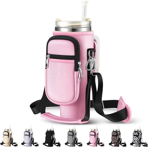 NGTTXTX Water Bottle Holder with Strap for Stanley 40 oz Tumbler - Stanley Cup Holder - Neoprene Water Bottle Carrier Bag with Phone Pocket - Stanley Pouch for Stanley Cup Accessories in Saudi Arabia