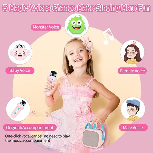 Mini Karaoke Machine for Kids Adults, Portable Bluetooth Speaker with Wireless Microphone Toys Birthday for Girls in Kuwait