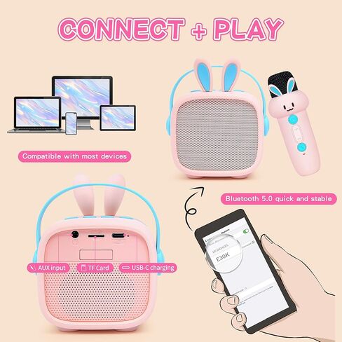 Mini Karaoke Machine for Kids Adults, Portable Bluetooth Speaker with Wireless Microphone Toys Birthday for Girls in Kuwait