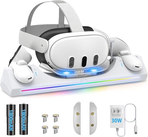 قاعدة شحن Catlyn لـ Meta Quest 3: ملحقات ROG الملونة للأضواء Quest 3 للشحن السريع بقدرة 30 وات - حامل شحن لجهاز التحكم Oculus Quest 3 ومحطة الشحن المغناطيسية Quest 3 in Kuwait