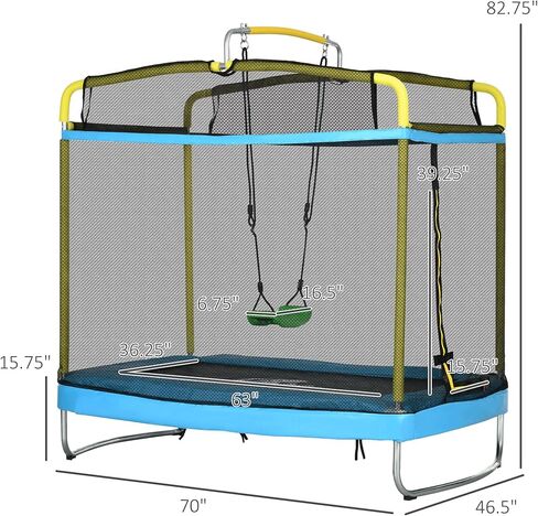 ترامبولين 3 في 1 للأطفال من Qaba، ترامبولين للأطفال مقاس 6.9 بوصة مع حاوية، أرجوحة، بار الجمباز، ترامبولين للأطفال الصغار للاستخدام الخارجي/الداخلي، أزرق فاتح in Kuwait