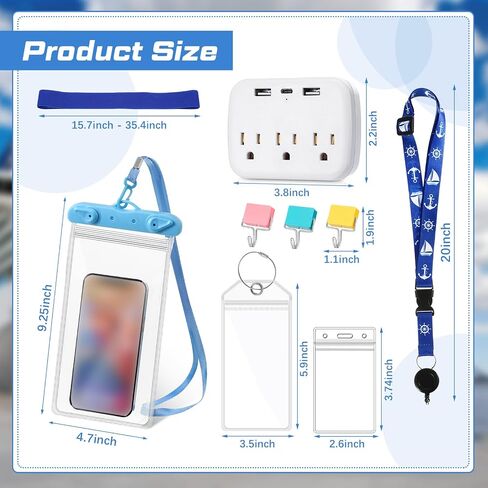 مجموعة إكسسوارات الرحلات البحرية من Fulmoon 22 قطعة من Carnival Essentials تشتمل على حامل علامات الأمتعة للرحلات البحرية لبطاقة السفينة وخطاف مغناطيسي مقاوم للماء وحقيبة الهاتف وحزام المنشفة وشريط الطاقة (اللون الكلاسيكي) in Kuwait