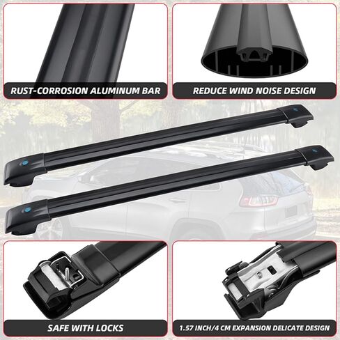 MotorFansClub Lockable Roof Rack Cross Bars Fit for Jeep Cherokee 2014 2015 2016 2017 2018 2019 2020 2021 2022 2023 Cargo Luggage Rack Rail Aluminum (Doesn't Fit for Grand Cherokee!!) in Saudi Arabia