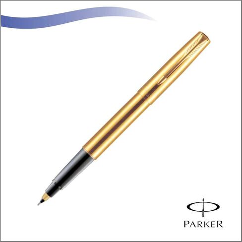 Parker Roller Ball Pen, Frontier Gold, Refillable Metal Barrel, Blue Ink, Gold Finish in Saudi Arabia