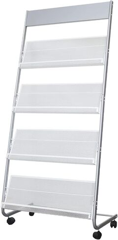 Yinghao Floor-Standing Magazine Rack, 4-Layer Iron Wheeled Newspaper Rack, Suitable for the Display of Brochures or Documents in Exhibitions, Shopping Malls, Hospitals, Offices (Silver) in Saudi Arabia