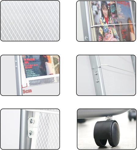 Yinghao Floor-Standing Magazine Rack, 4-Layer Iron Wheeled Newspaper Rack, Suitable for the Display of Brochures or Documents in Exhibitions, Shopping Malls, Hospitals, Offices (Silver) in Saudi Arabia