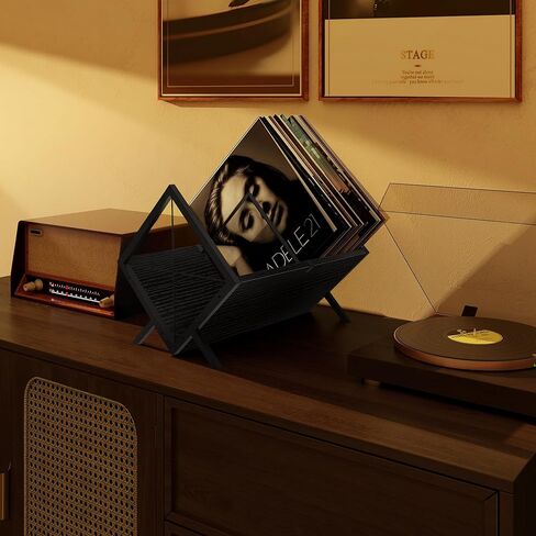 حامل تخزين تسجيلات الفينيل من إليتيرو، رف تسجيل خشبي على الطراز القديم، يحمل ما يصل إلى 80-100 LPs، رف فينيل خشبي سهل التجميع للمجلات والكتب والملفات وصندوق تنظيم الألبومات، بني ريفي in Kuwait