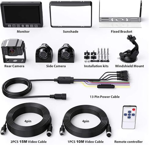 Wired RV Backup Camera System: 4 Quad FHD 1080P 7" Monitor for Car Truck/Pickup/SUV/Van/RV, Night Vision Rear View Camera IP69 Waterproof, Xroose CFY03 in Kuwait