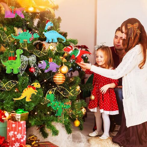 شعرت ديناصور عيد الميلاد الحلي للأطفال (8 تصاميم)، دينو شجرة عيد الميلاد شنقا الحلي لعطلة الشتاء عيد الميلاد شنقا زينة الحزب تفضل، لطيف تي ريكس ترايسيراتوبس ديبلودوكس (مجموعة من 8) in Kuwait